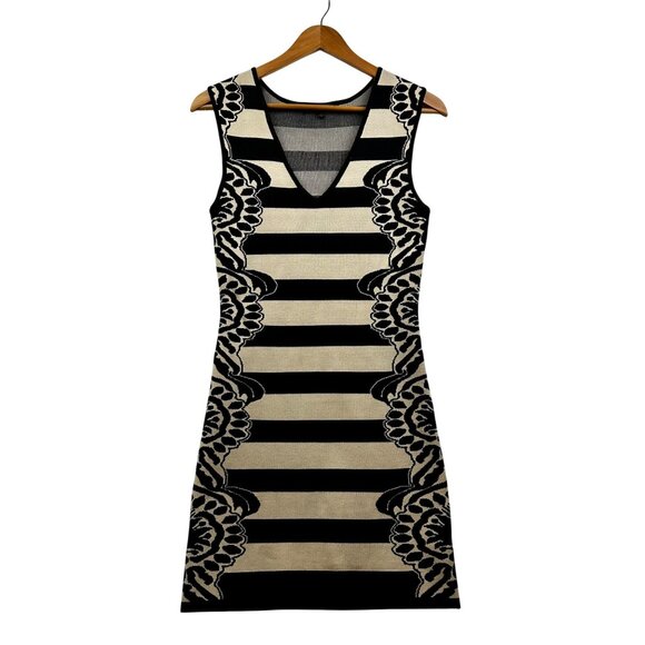 Jealous Tomato Y2K Black Beige Bodycon Knit Baroque Revival Dress Size L - Picture 2 of 6